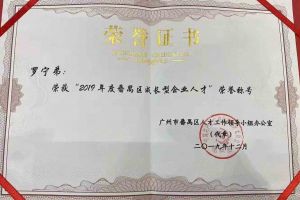 华体会（中国）集团罗宁弟董事长荣获“2019年度番禺区成长型企业人才”